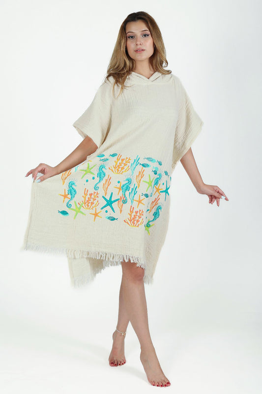 Müslin Denizaltı Desenli Panço - Reina Textile