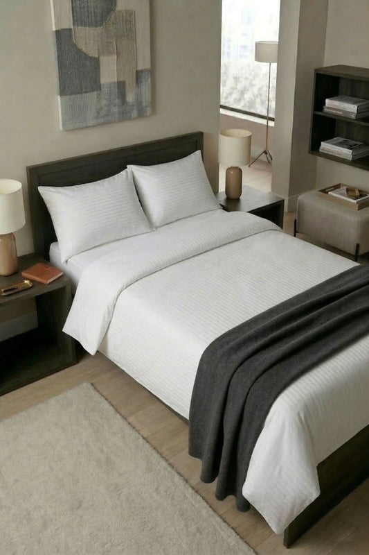 Çift Kişilik Çizgili Saten Nevresim 83 Tel (10 Adet)- Otel Konforunda Premium Nevresim