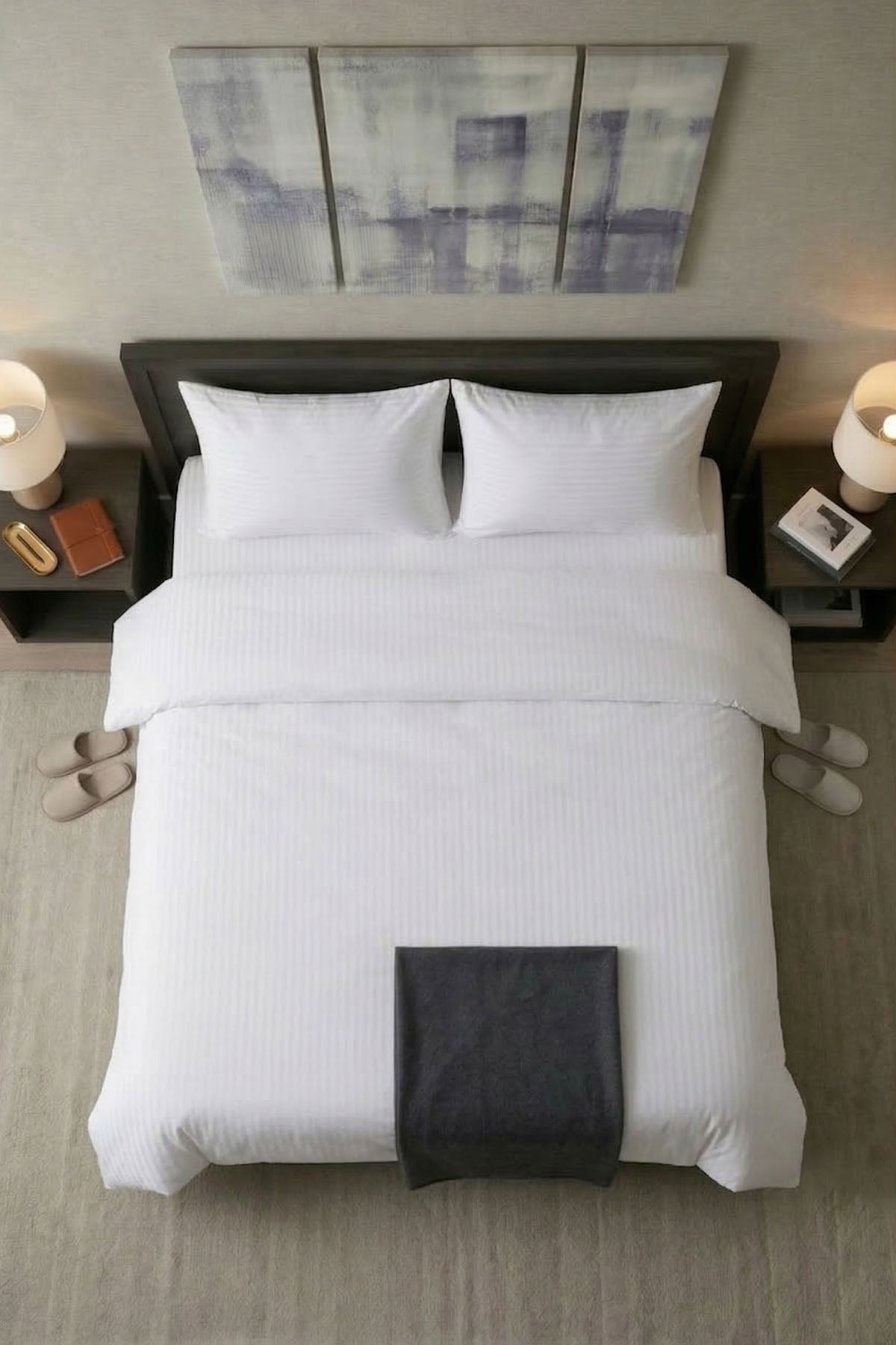 Çift Kişilik Çizgili Saten Nevresim 83 Tel (10 Adet)- Otel Konforunda Premium Nevresim