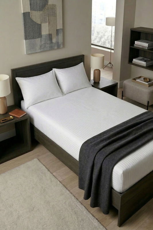 Çift Kişilik Çizgili Saten Çarşaf 83 Tel ( 10 adet )- Otel Konforunda Premium Çarşaf