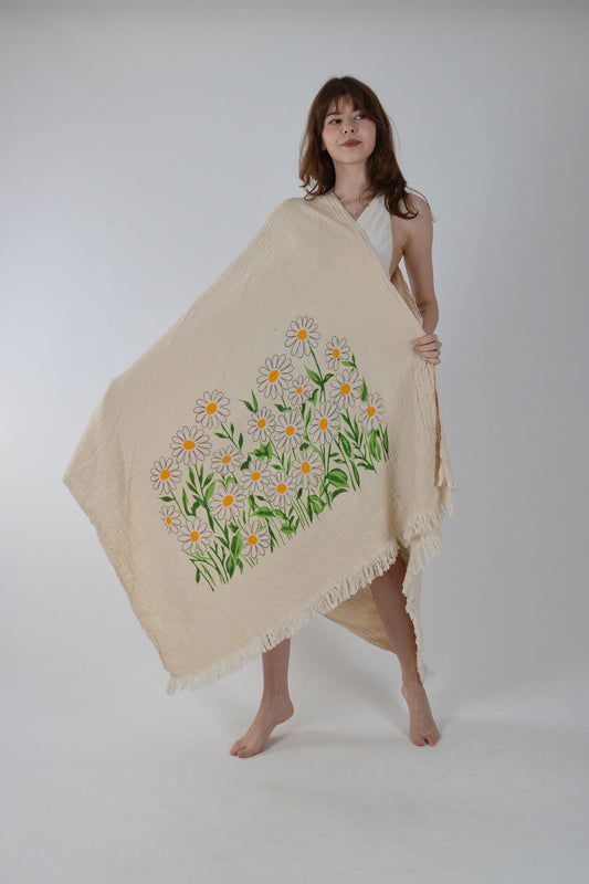 Papatya Desenli Müslin Peştemal