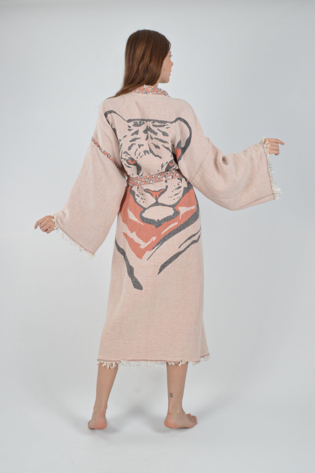 Müslin Kaplan Jakardan Desenli Bohem Kimono Kaftan