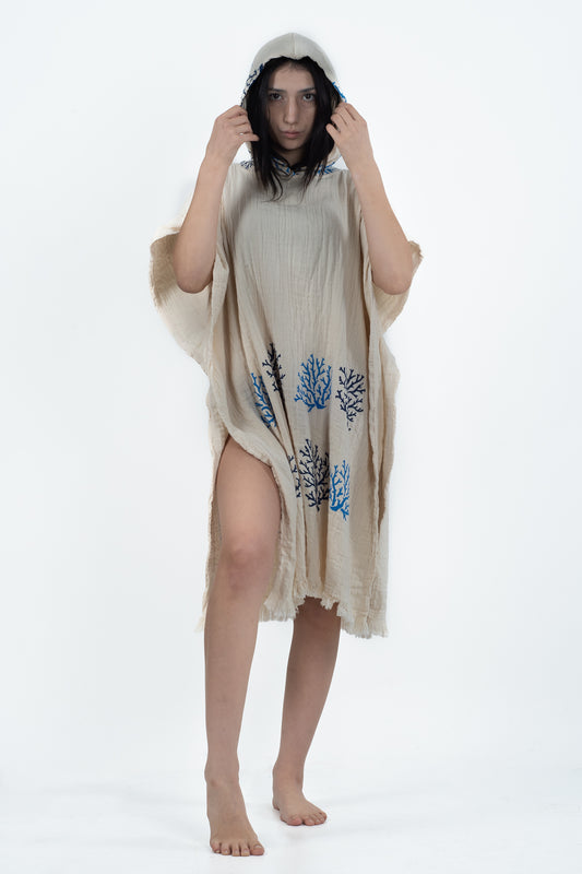 Müslin Mavi Mercan Desenli Panço - Reina Textile