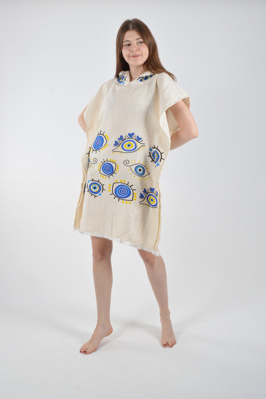 Müslin Nazar Boncuğu Desenli Panço - Reina Textile