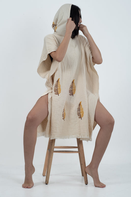 Müslin Sarı Çam Desenli Panço - Reina Textile