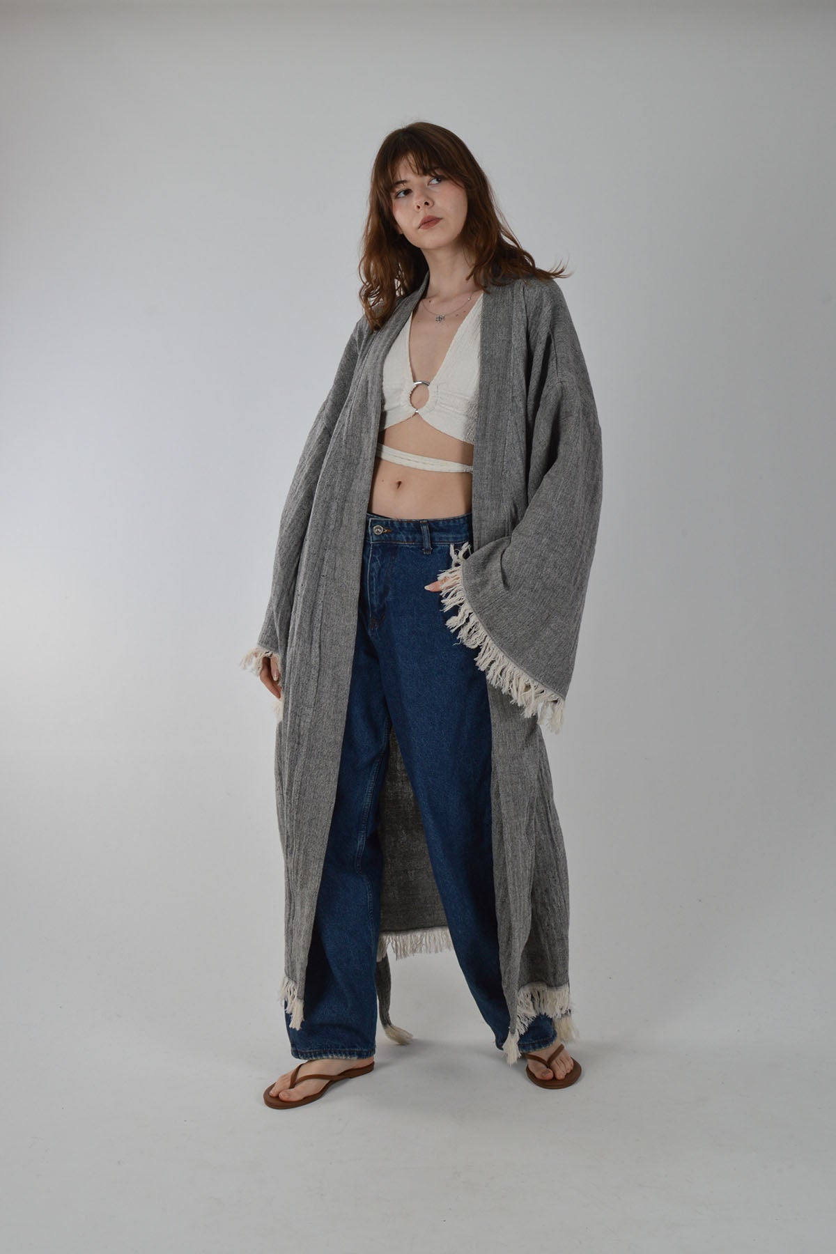 Antrasit Müslin Kimono