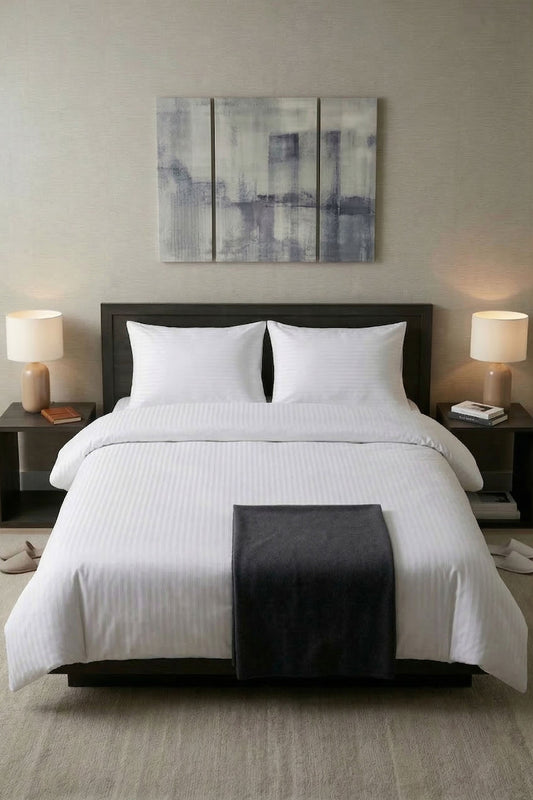 Çift Kişilik Çizgili Saten Nevresim 83 Tel (10 Adet)- Otel Konforunda Premium Nevresim