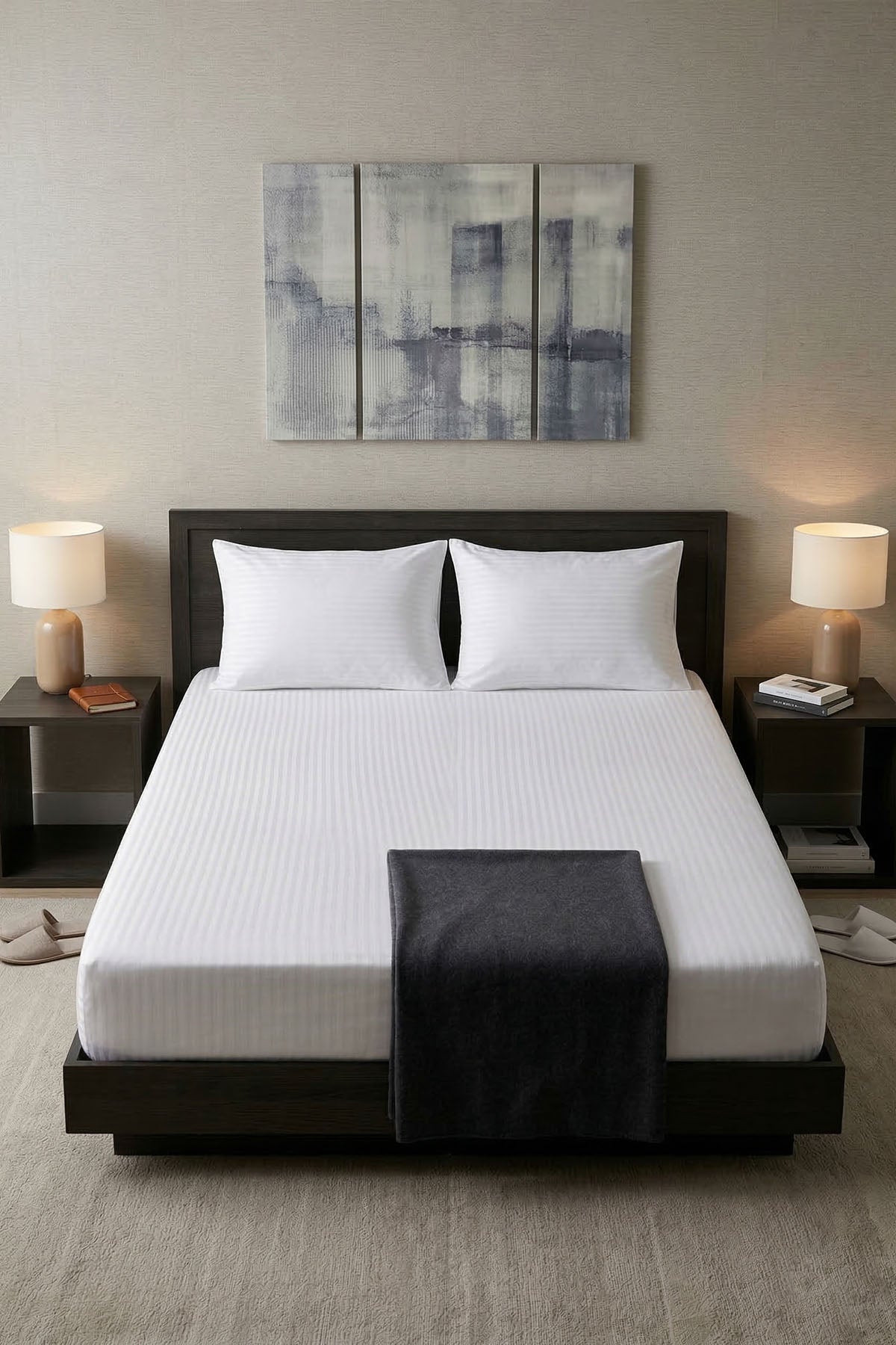 Çift Kişilik Çizgili Saten Çarşaf 83 Tel ( 10 adet )- Otel Konforunda Premium Çarşaf