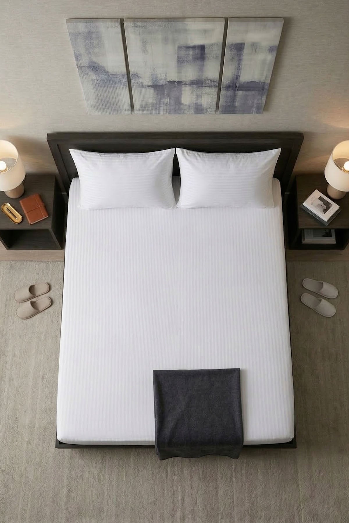 Çift Kişilik Çizgili Saten Çarşaf 83 Tel ( 10 adet )- Otel Konforunda Premium Çarşaf