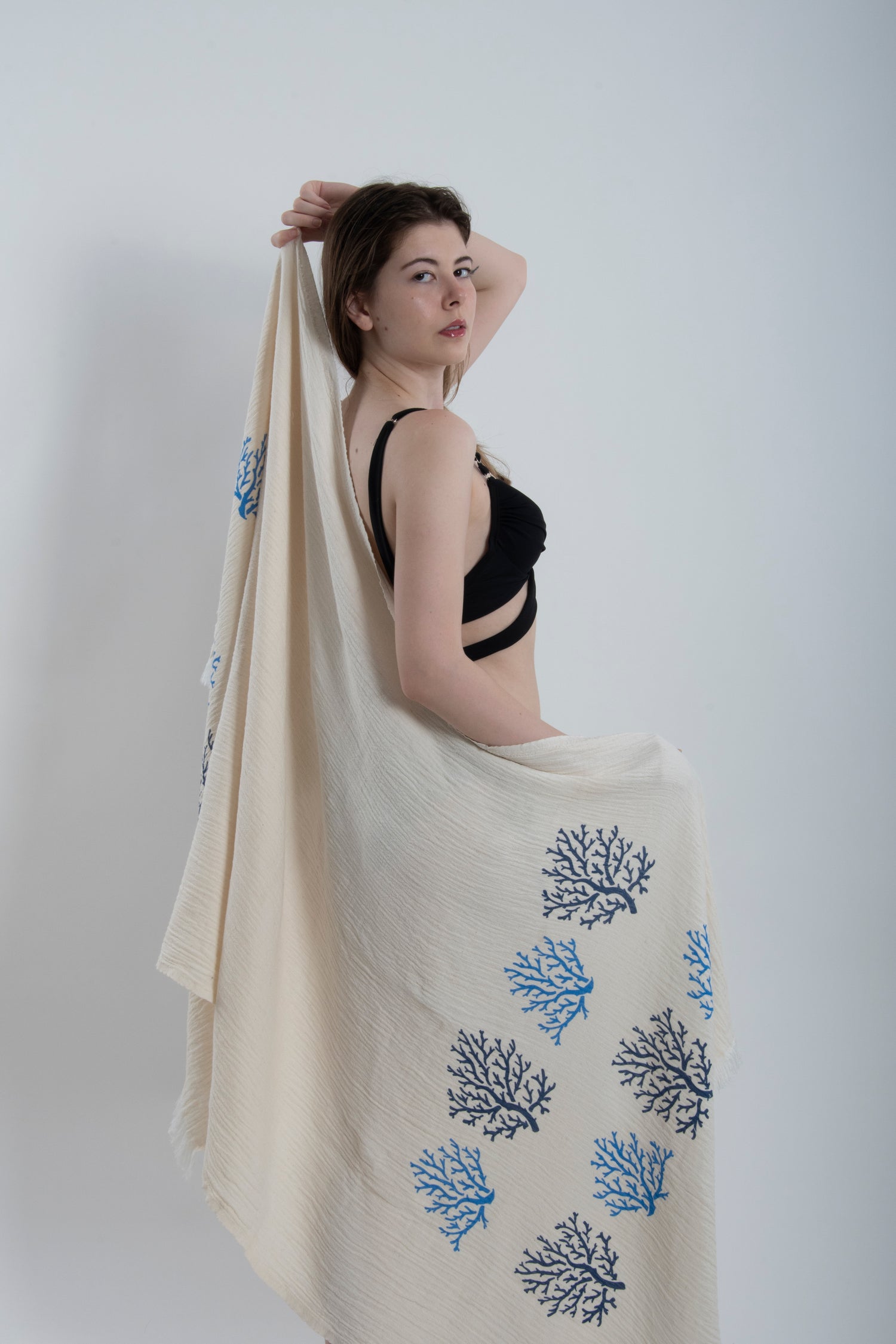 Müslin Mavi Mercan Desenli Peştemal - Reina Textile