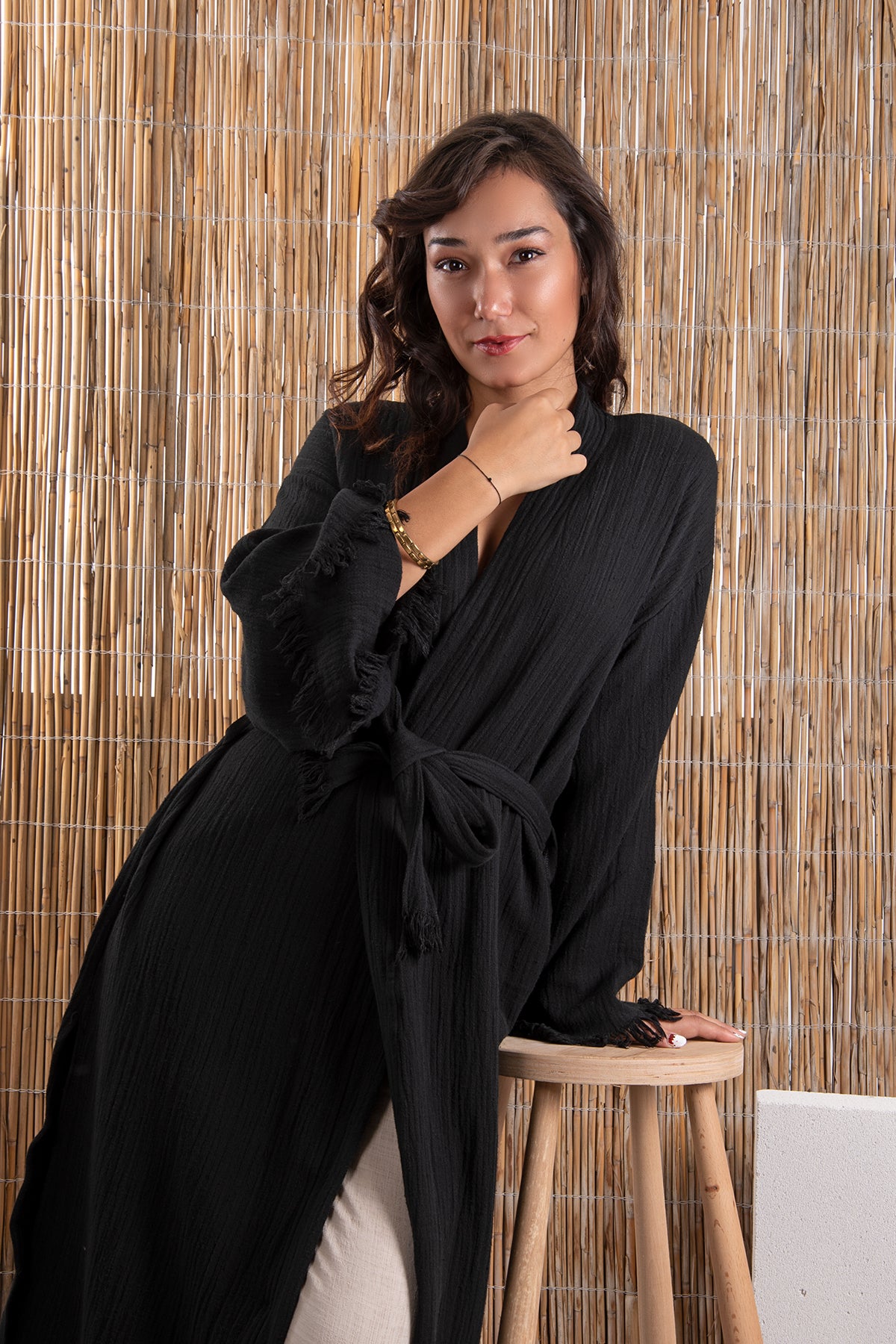 Müslin Siyah Kimono Kaftan