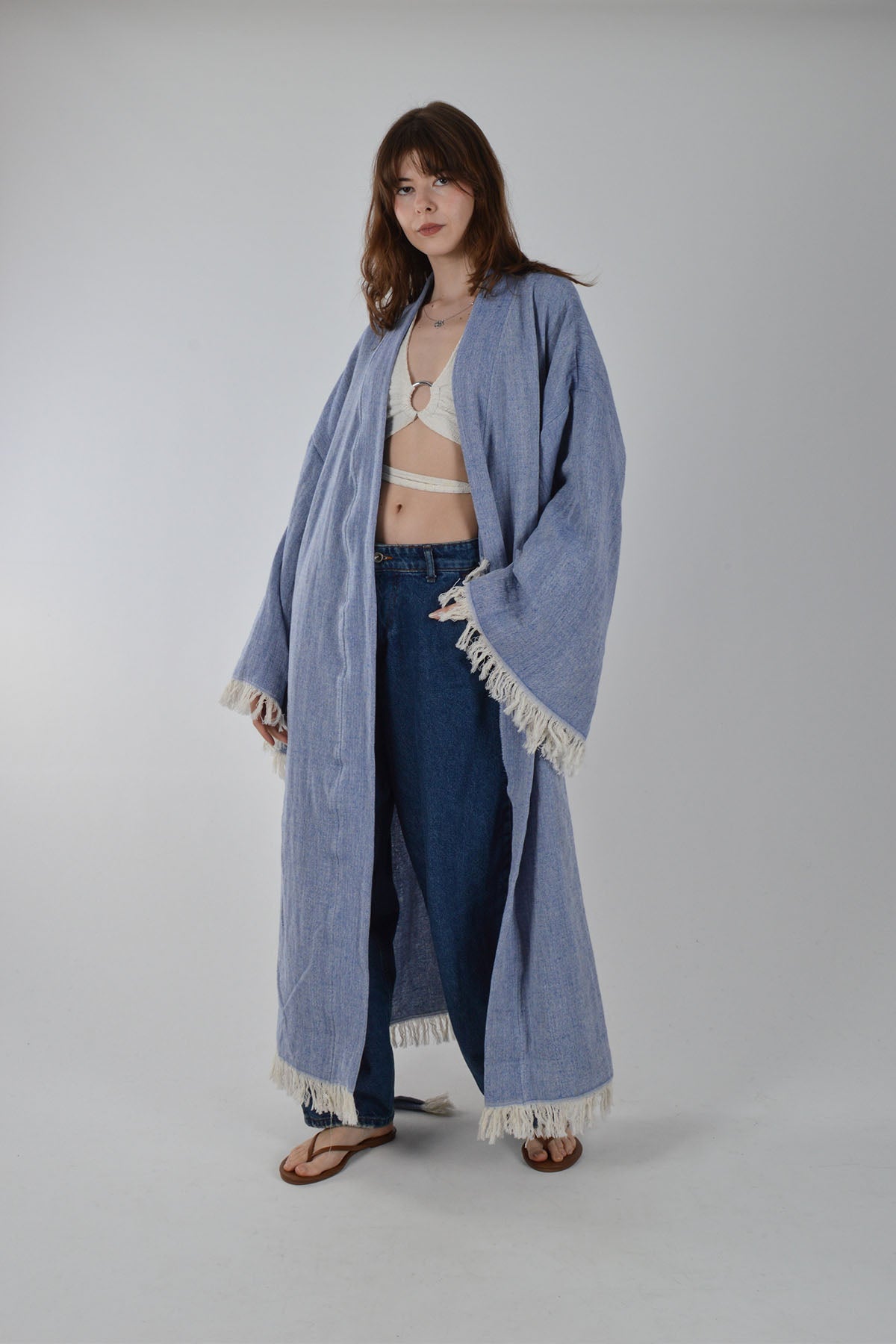Mavi Müslin Kimono