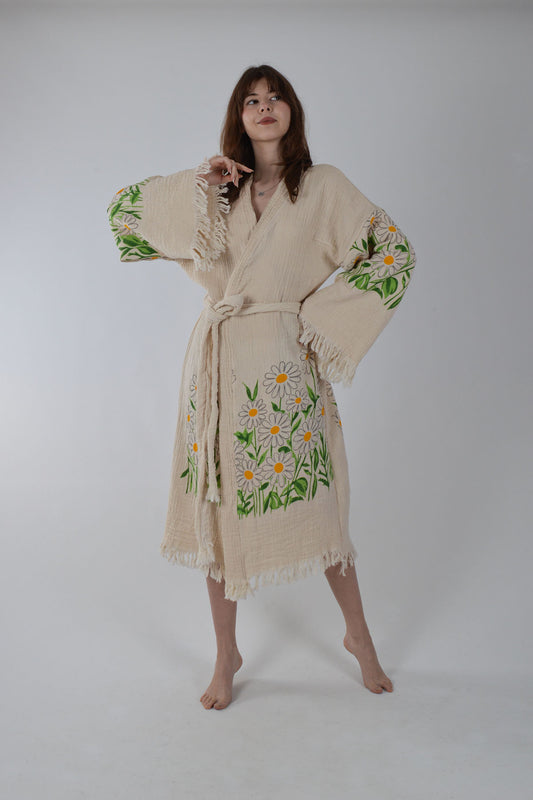 Papatya Desenli Müslin Kimono