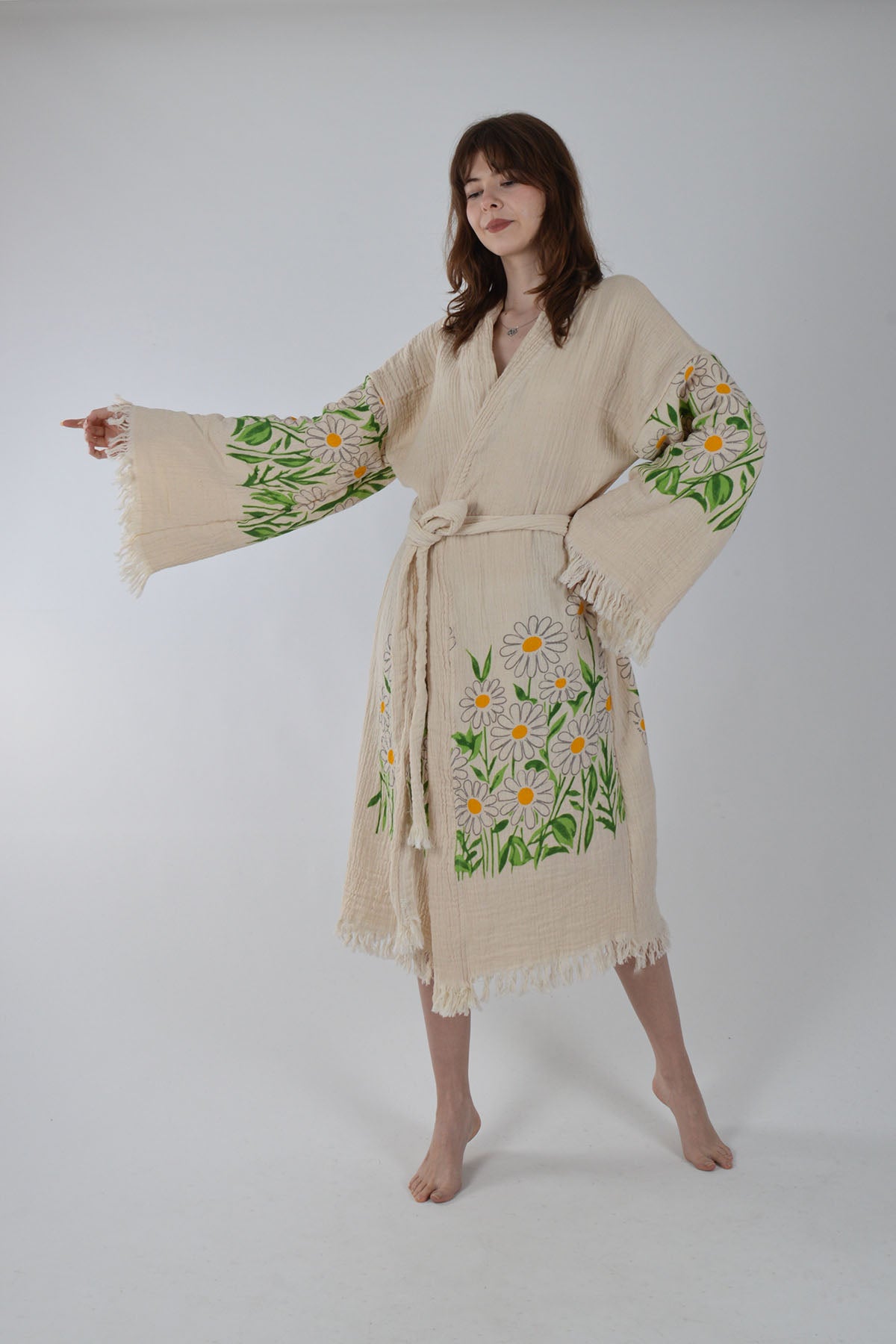 Papatya Desenli Müslin Kimono