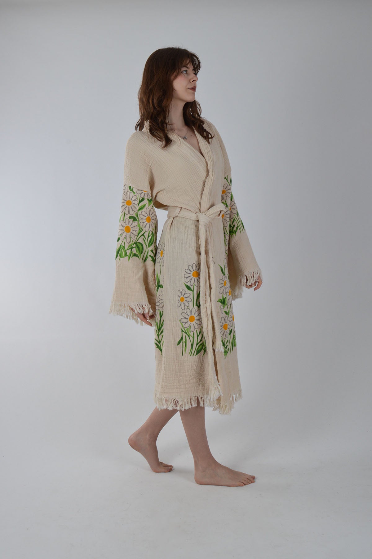 Papatya Desenli Müslin Kimono