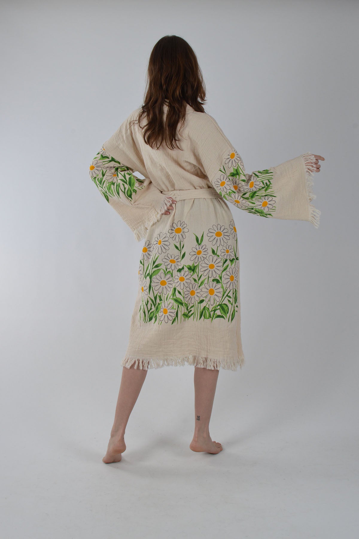 Papatya Desenli Müslin Kimono