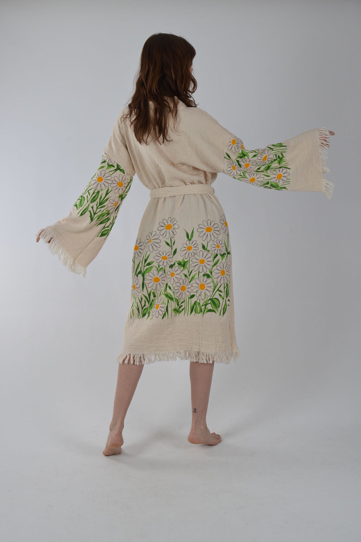 Papatya Desenli Müslin Kimono