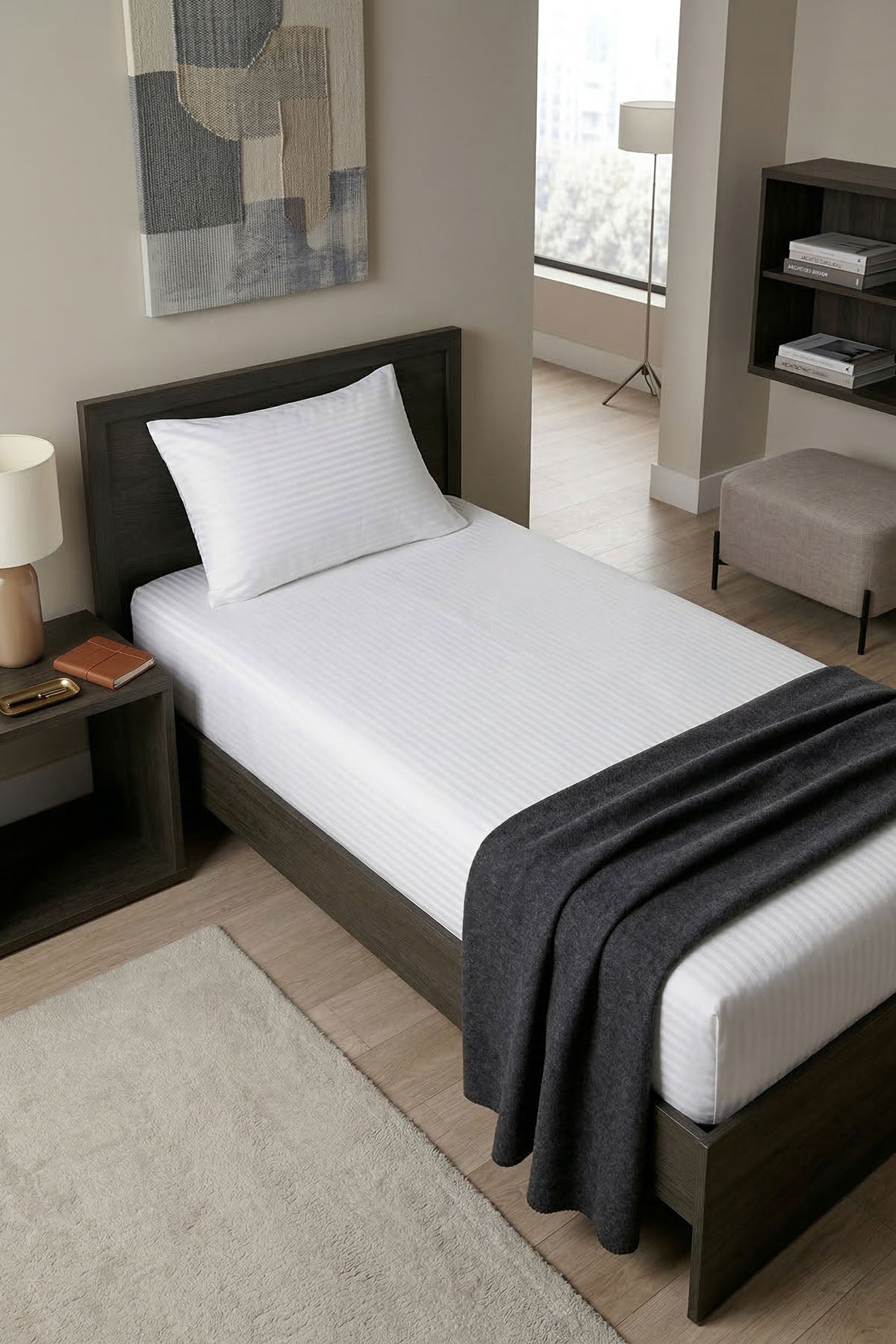 Tek Kişilik Çizgili Saten Çarşaf 83 Tel ( 10 Adet )- Otel Konforunda Premium Çarşaf