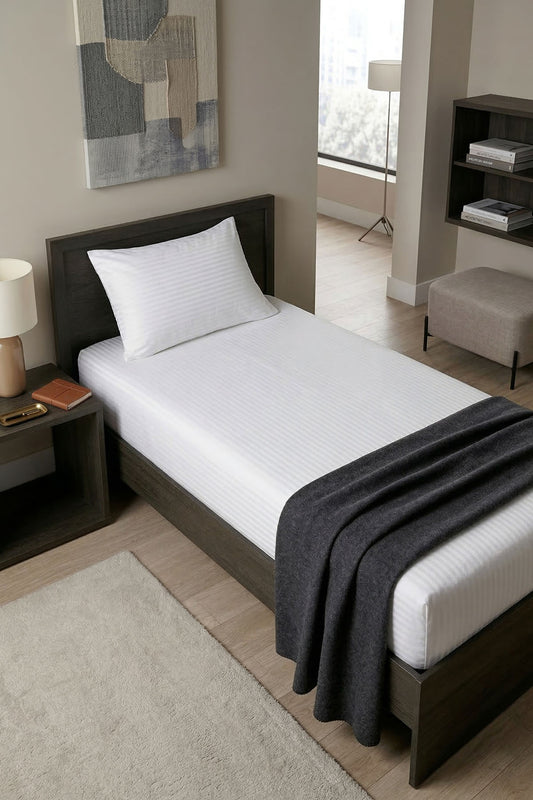 Tek Kişilik Çizgili Saten Çarşaf 83 Tel ( 10 Adet )- Otel Konforunda Premium Çarşaf