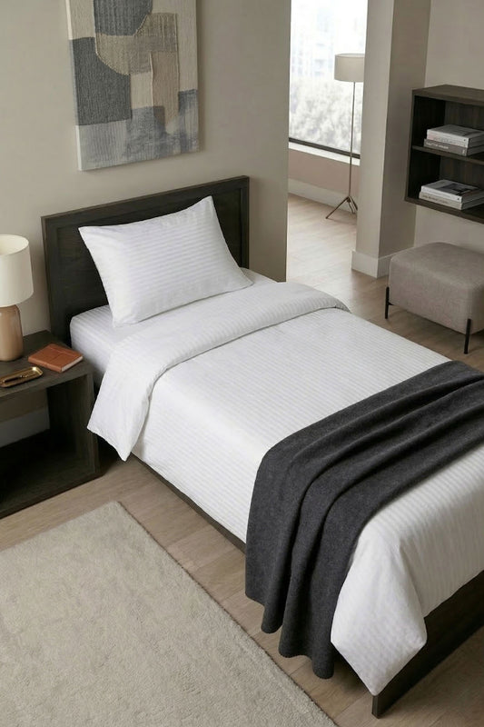 Tek Kişilik Çizgili Saten Nevresim 83 Tel ( 10 Adet )- Otel Konforunda Premium Nevresim