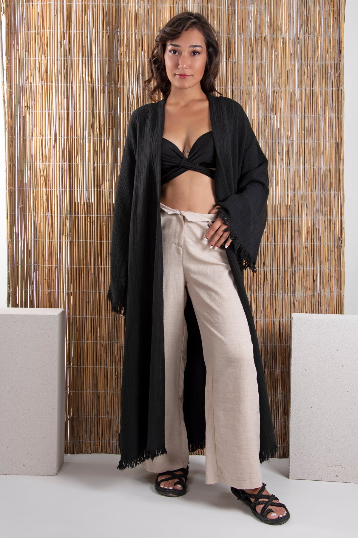 Müslin Siyah Kimono Kaftan