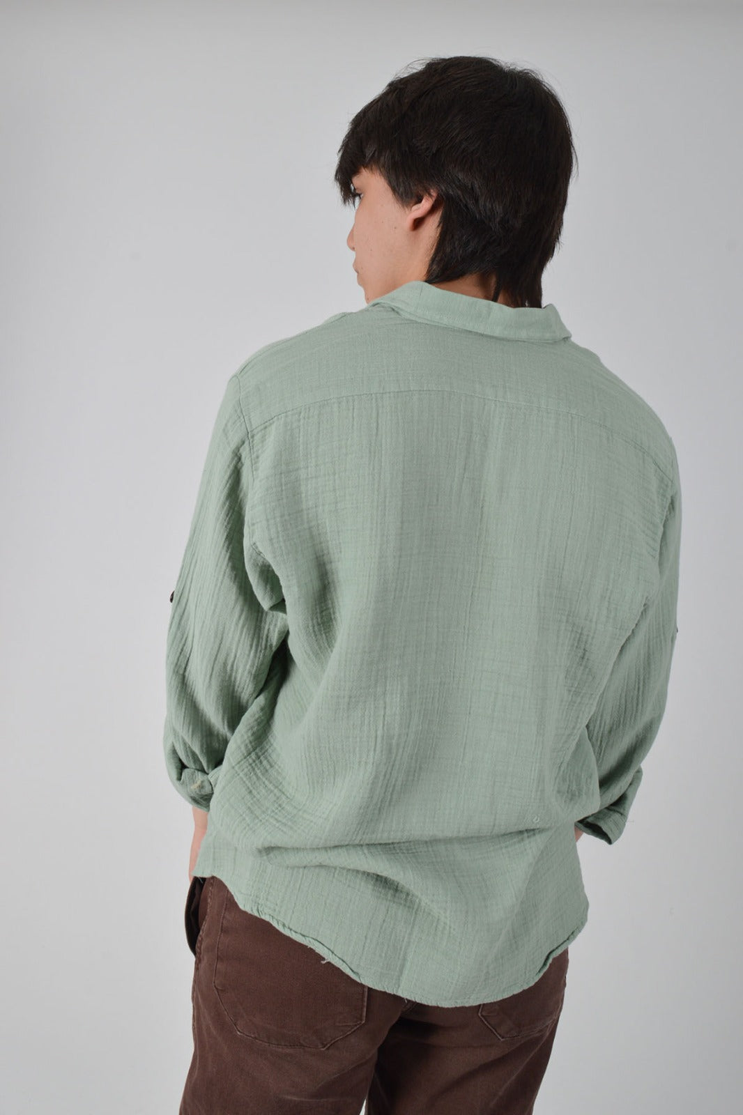 Müslin Oversize Yeşil Gömlek