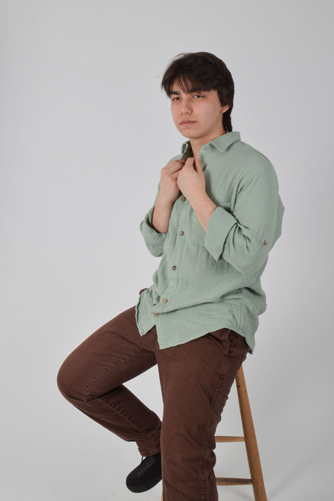 Müslin Oversize Yeşil Gömlek
