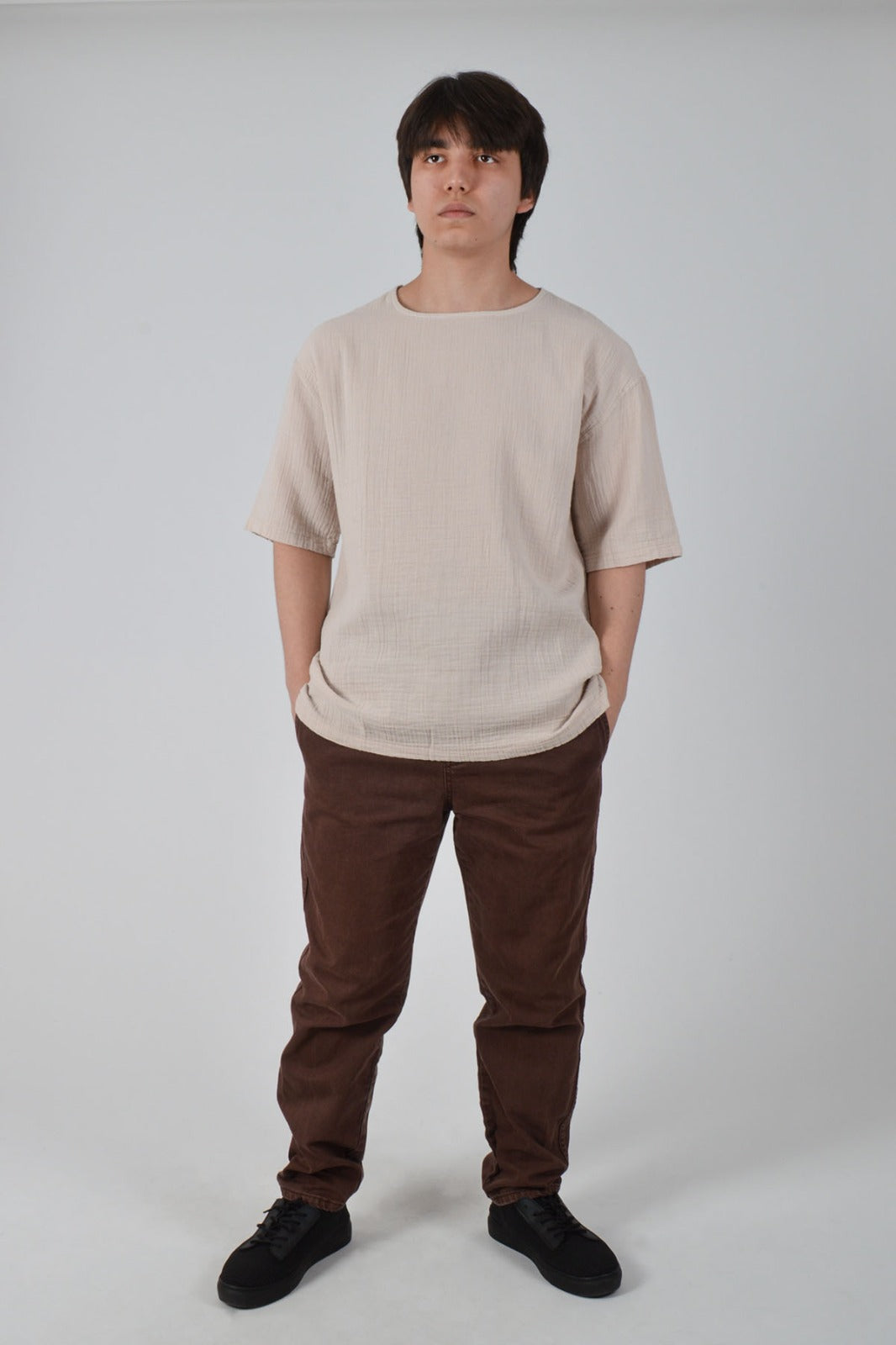 Müslin Oversize Bej Tişört