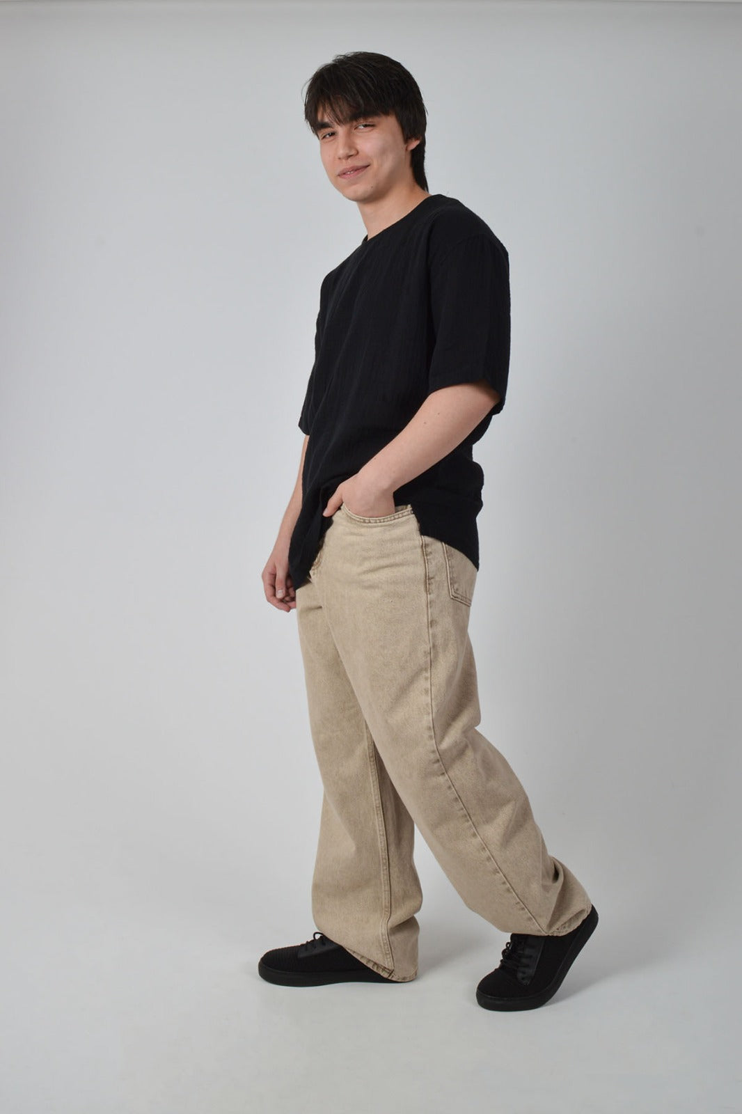Müslin Oversize Siyah Tişört