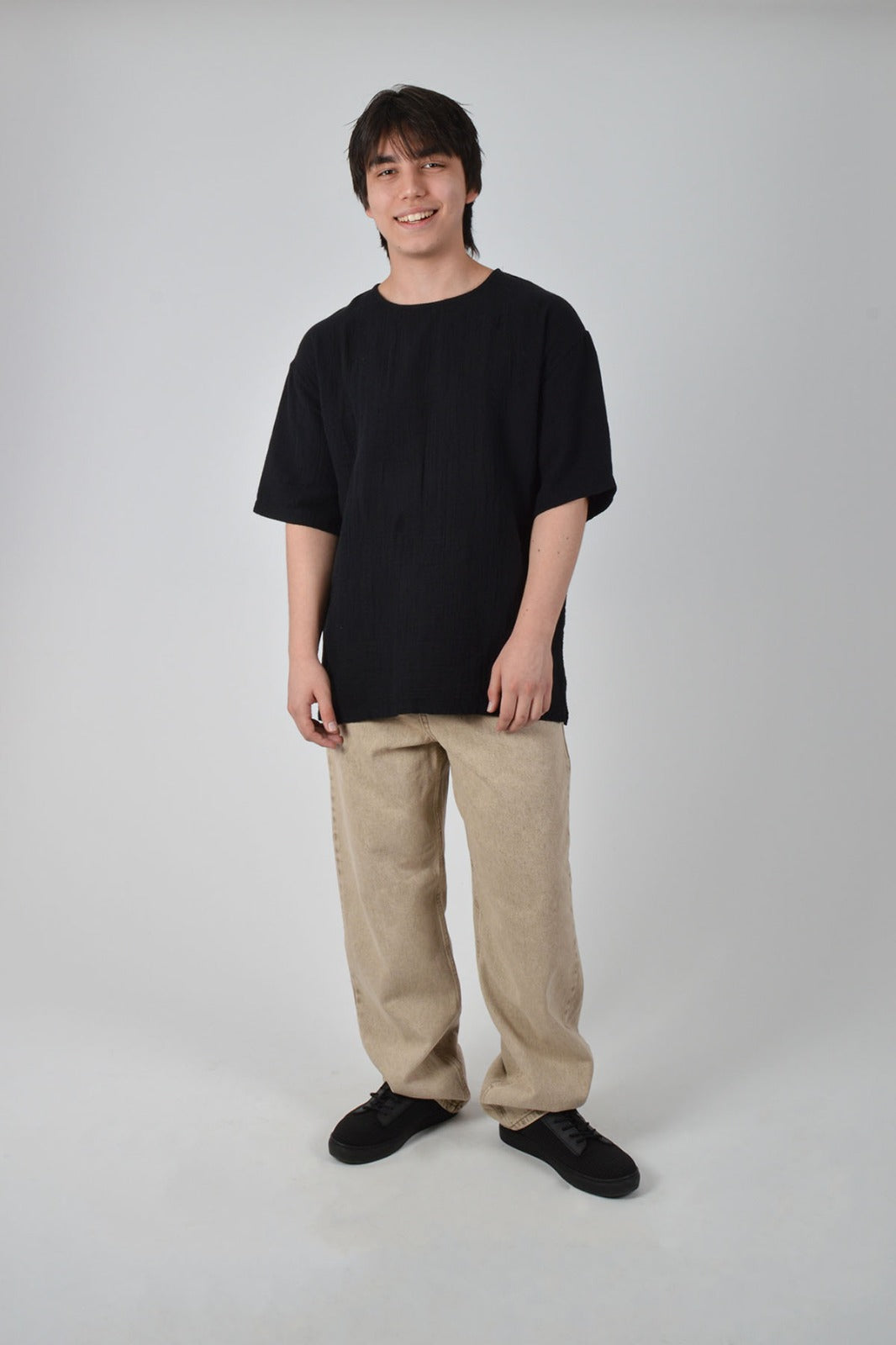 Müslin Oversize Siyah Tişört