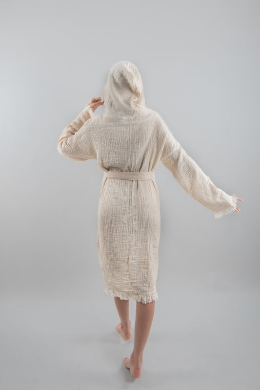 Müslin Desensiz Kapüşonlu Bornoz - Reina Textile