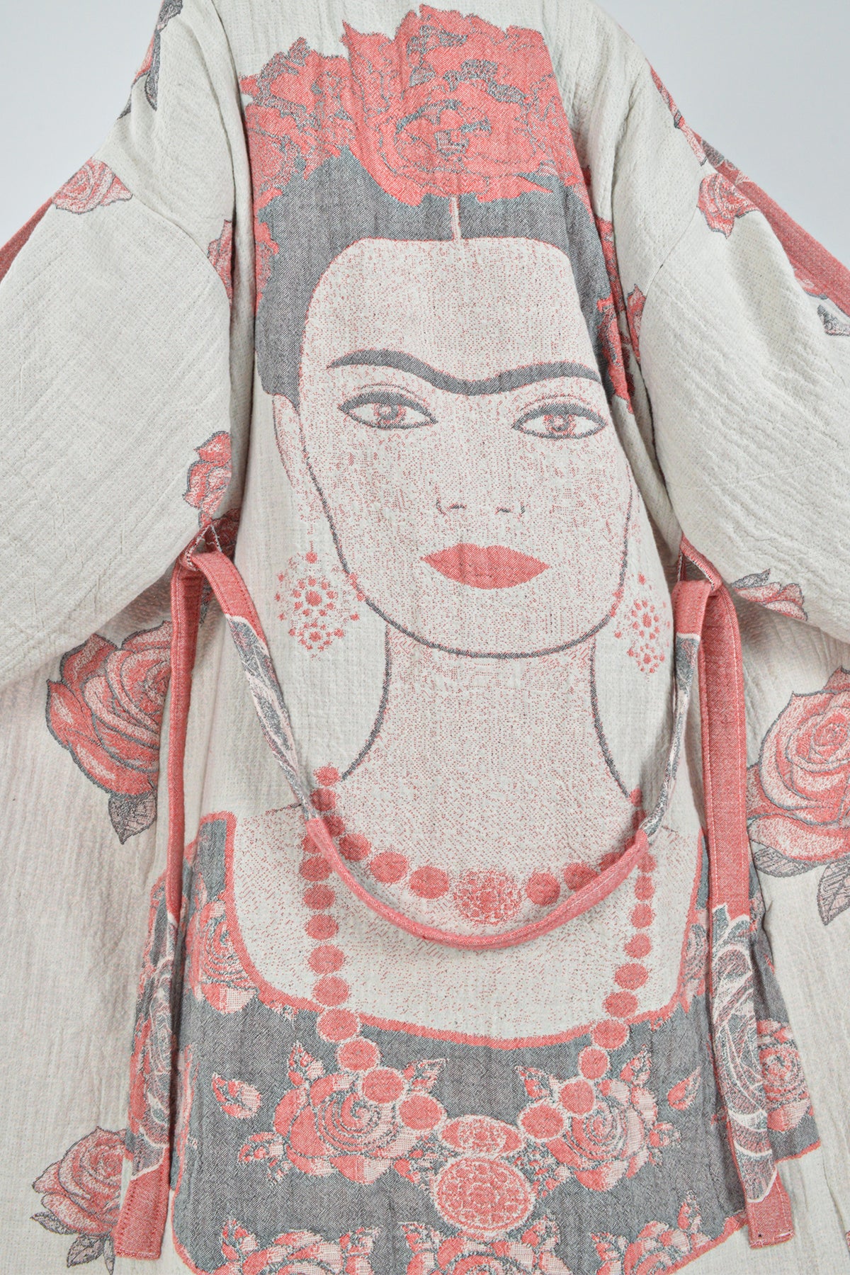 Müslin Frida Kahlo Jakardan Desenli Bohem Kimono Kaftan
